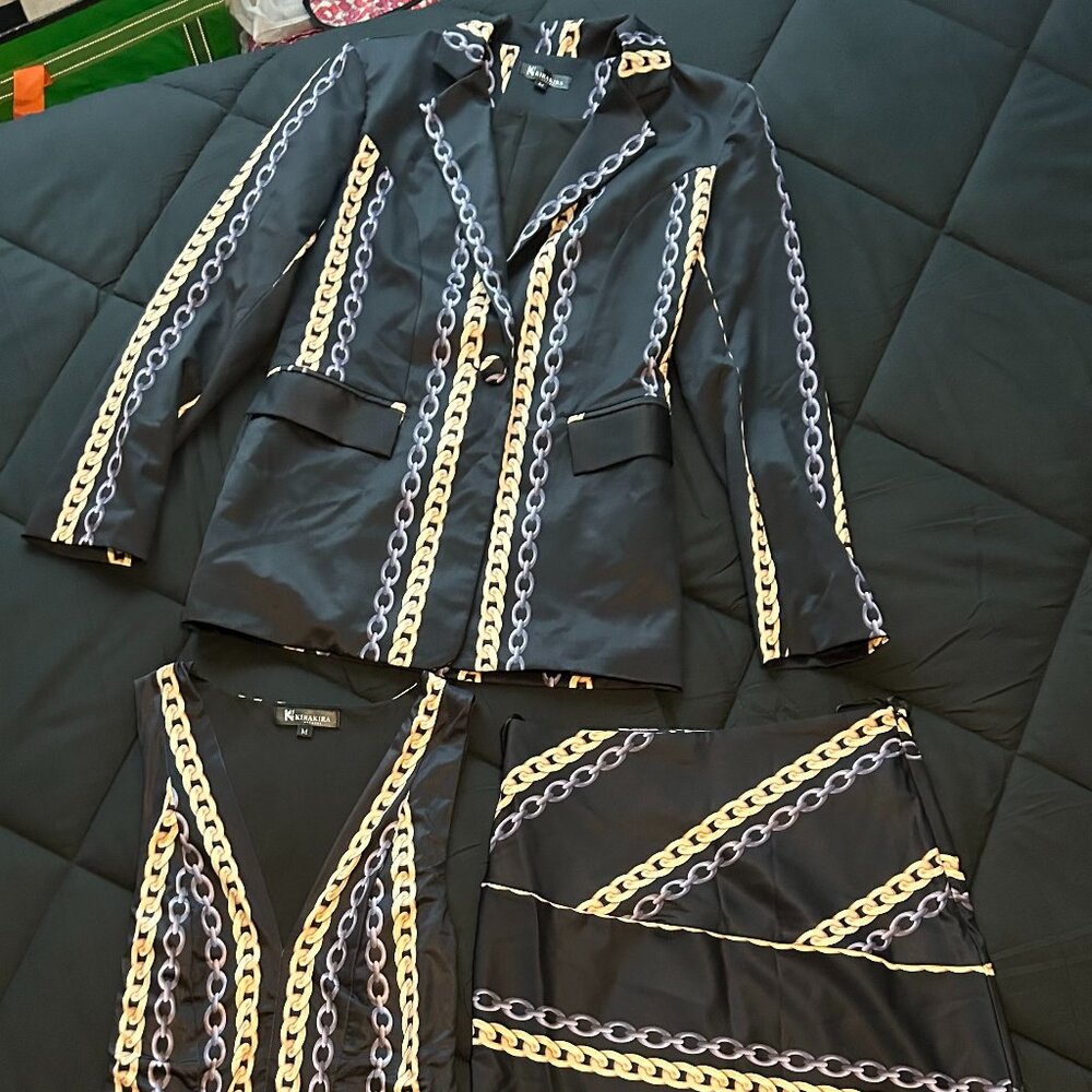 🖤 Black & Gold Chain 3 Piece Suit! ⛓️✨
